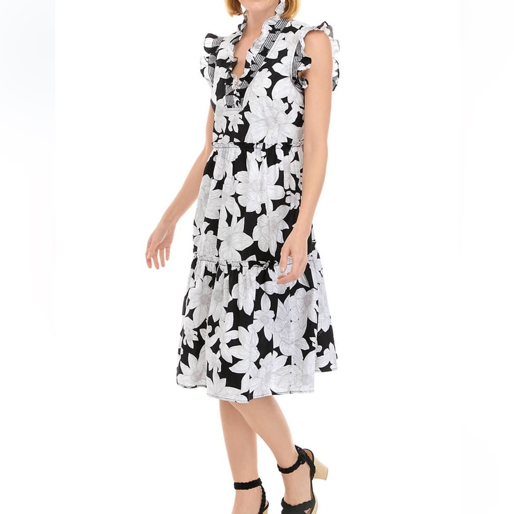 Crown & Ivy Smocked Ruffle Neck Midi Dress - Picture 2 of 6